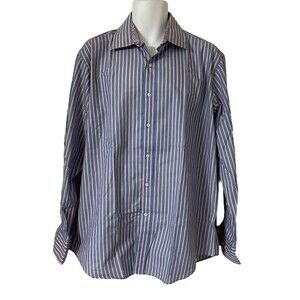 Christian Aujard Paris Men's Shirt XL Flip Cuffs Blue Orange Stripe